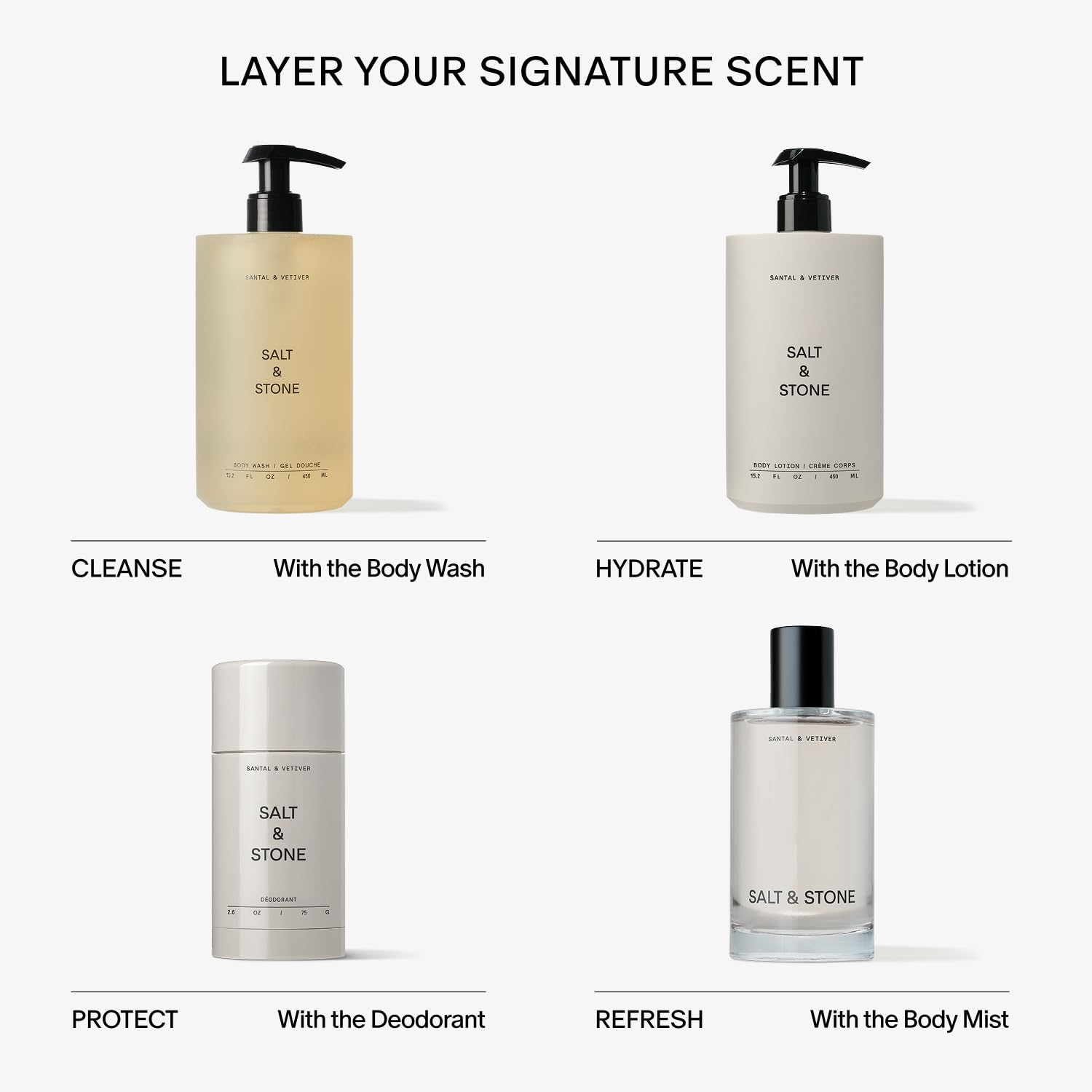Salt and Stone Santal Vetiver refill packaging supports eco-conscious daily care.