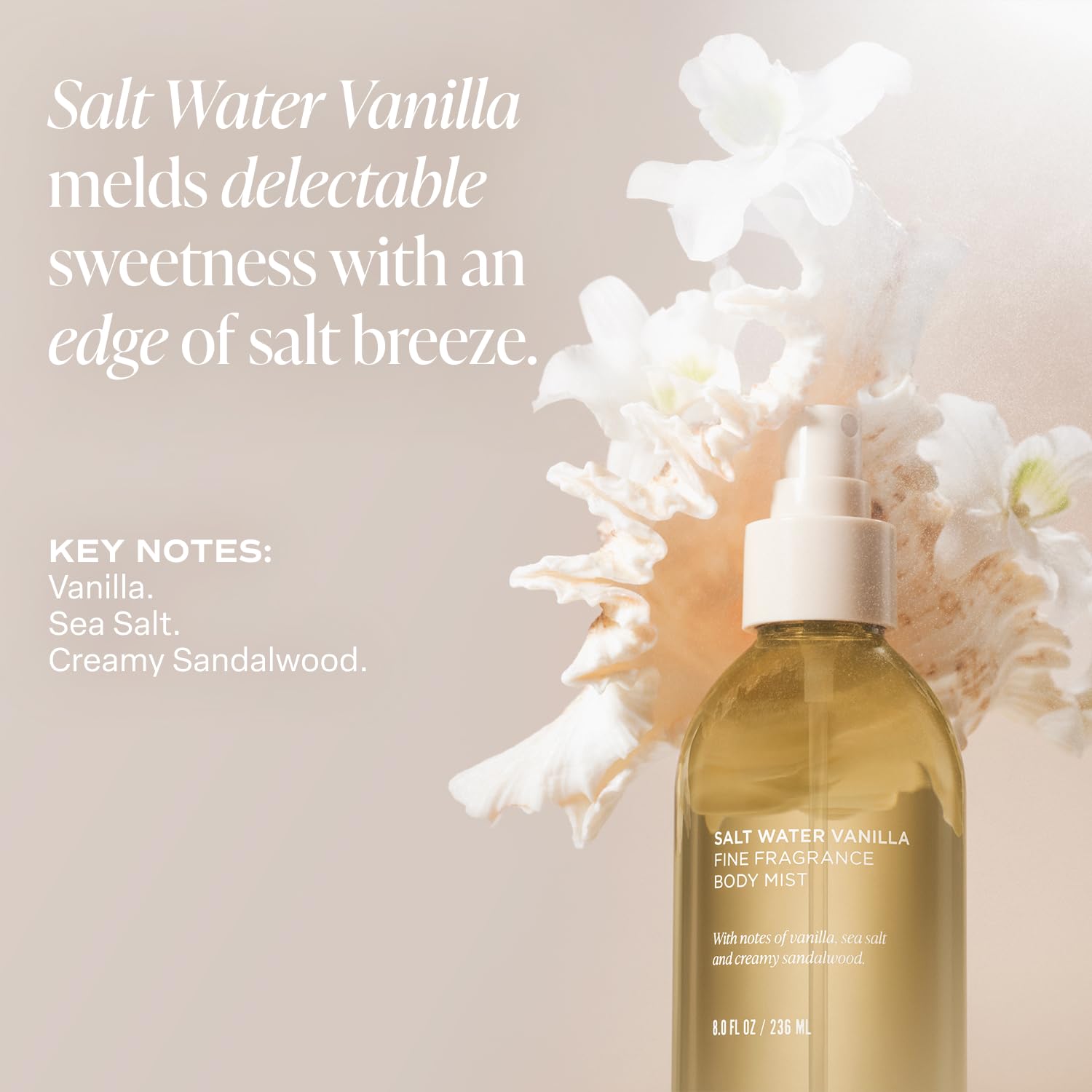 Beach-inspired Saltair setting with bottles on a sunny, breezy surface.