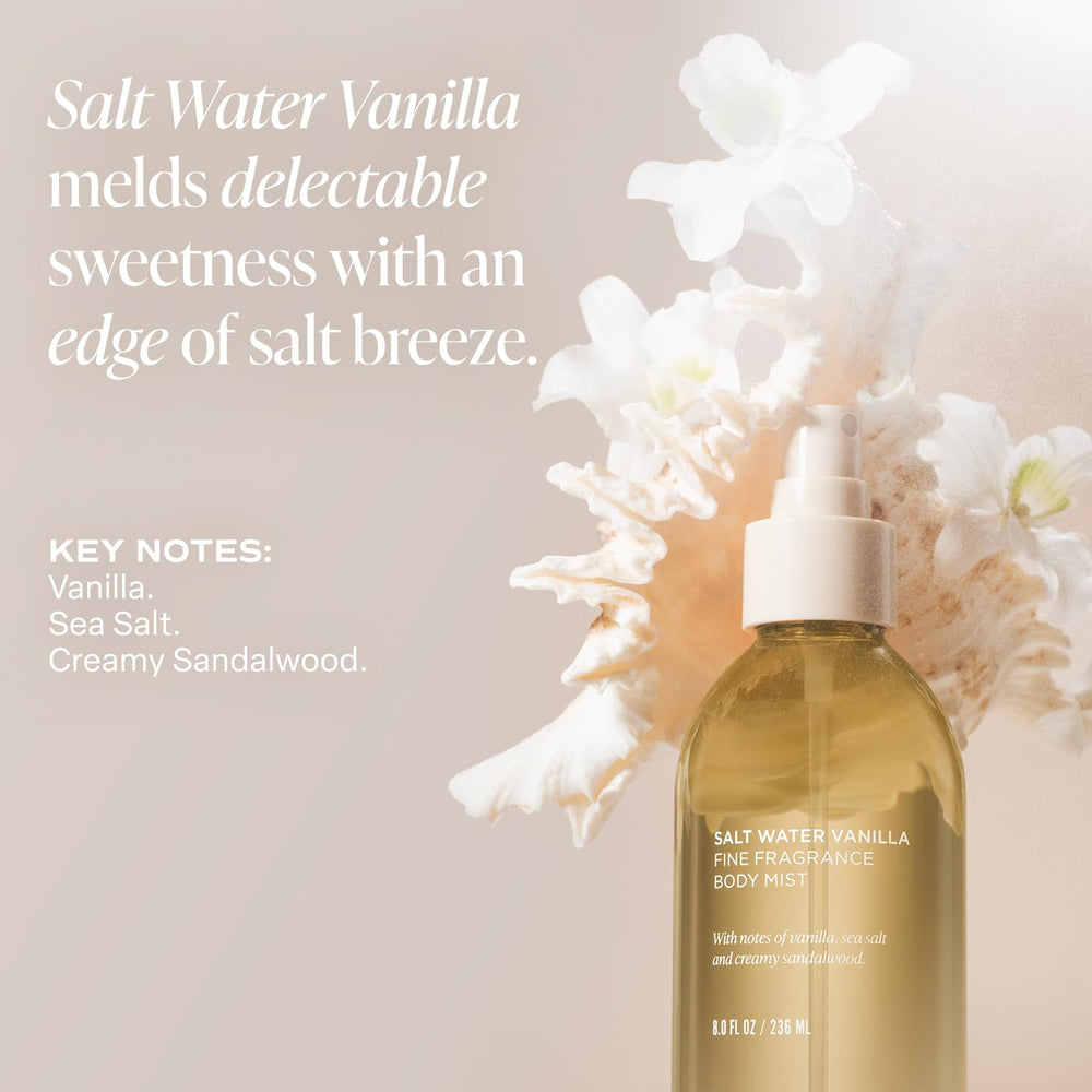 Beach-inspired Saltair setting with bottles on a sunny, breezy surface.