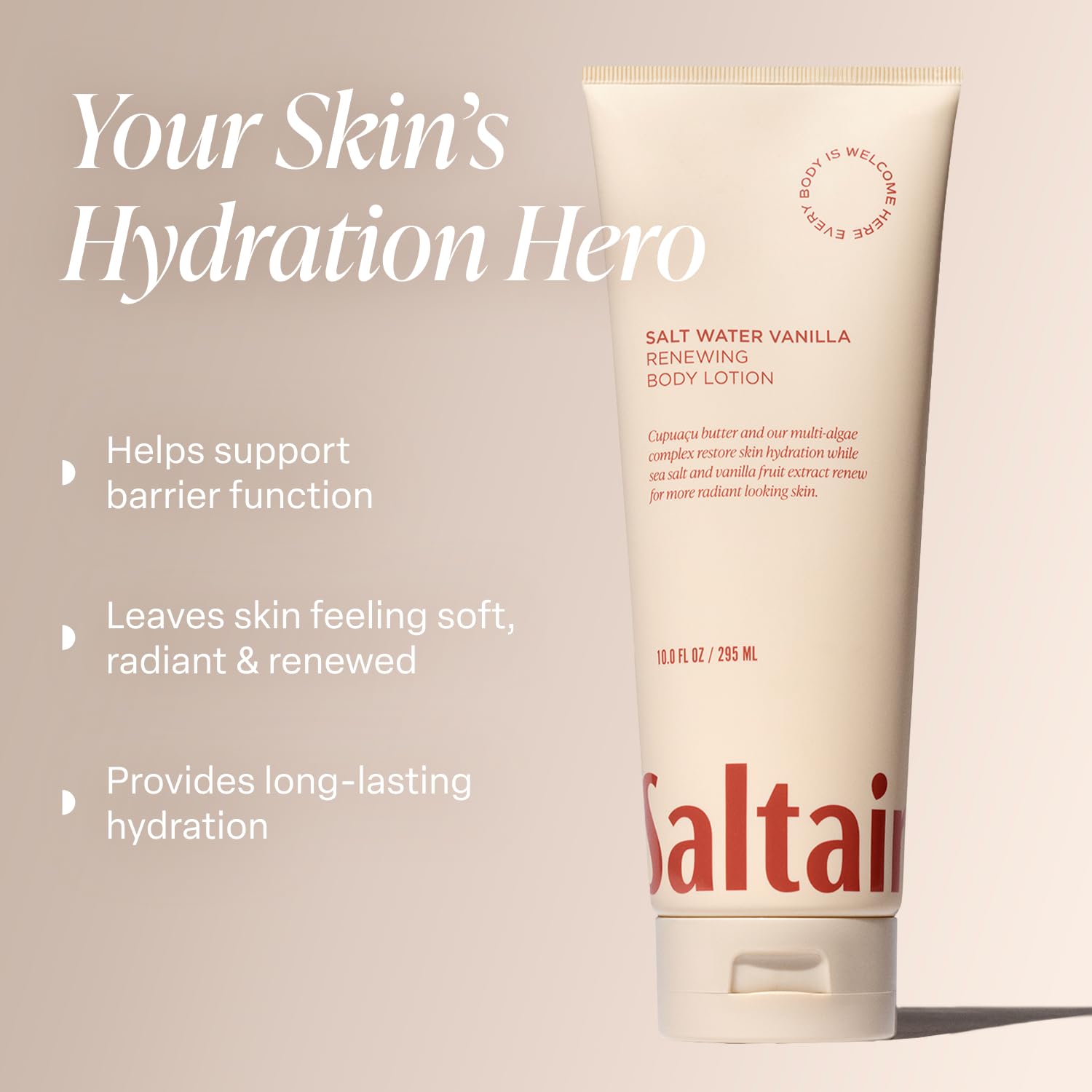 Saltair Body Lotion 2-pack tubes side view shows quick absorption