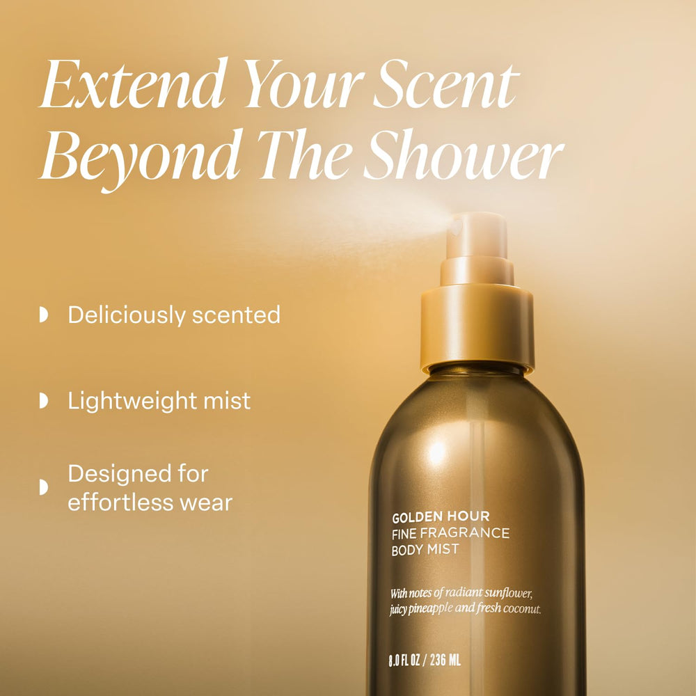 Saltair Body Mist spray application demonstrates light fragrance for daily wear.