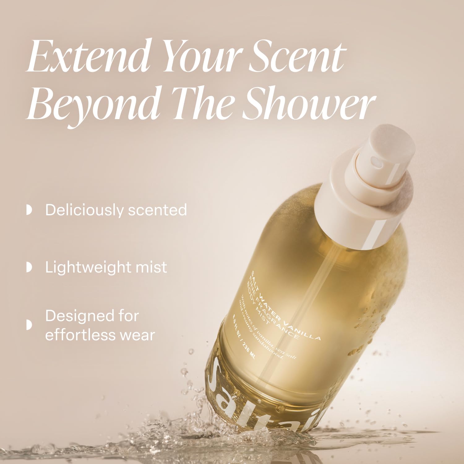 Saltair Body Mist vanilla scent close-up highlighting vanilla flower and sea salt notes.