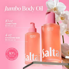 Saltair Body Oil Pink Beach after-shower application hydrates skin.