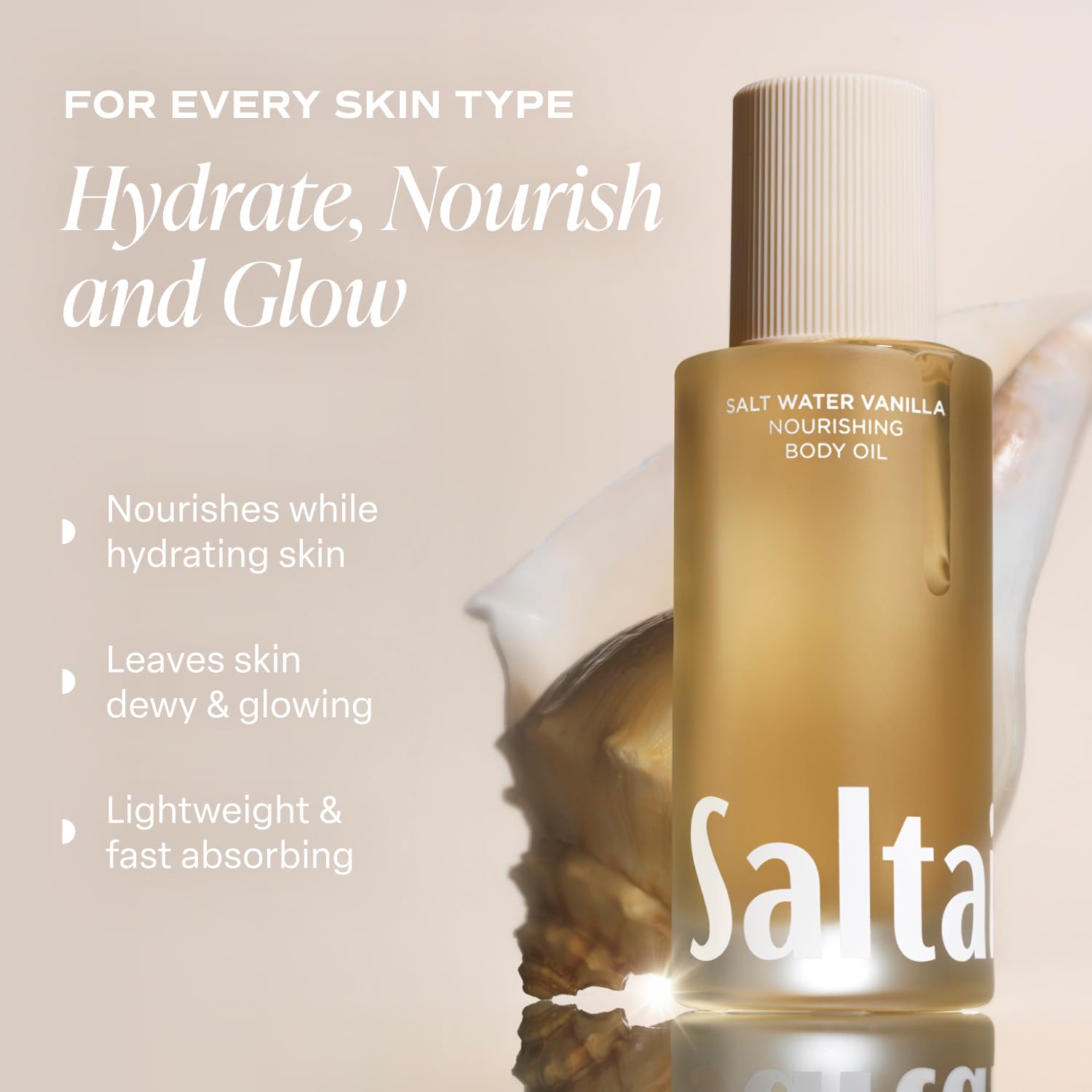 Saltair Body Oil texture on skin demonstrates silky feel without greasiness.
