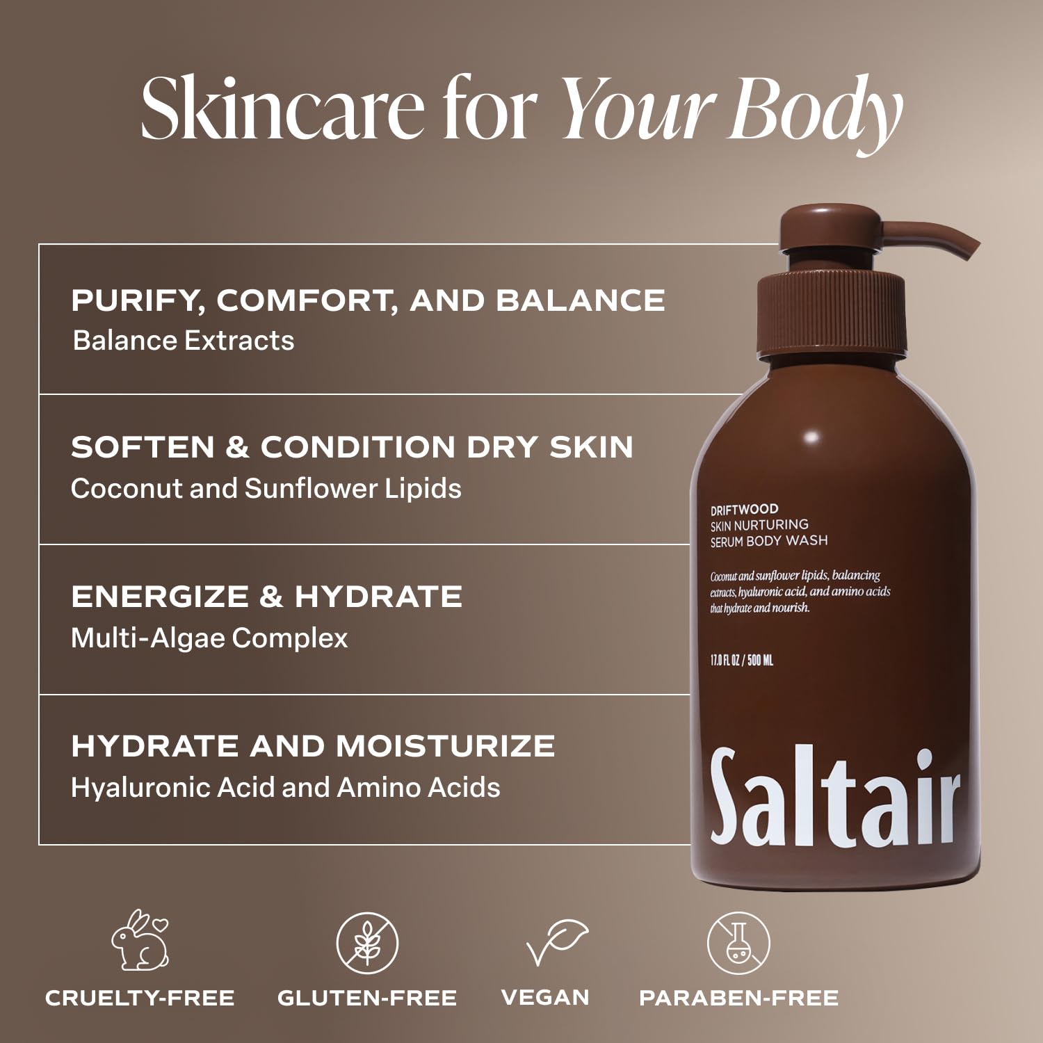 Saltair Body Wash amino acids multi-algae nourishes skin during cleansing