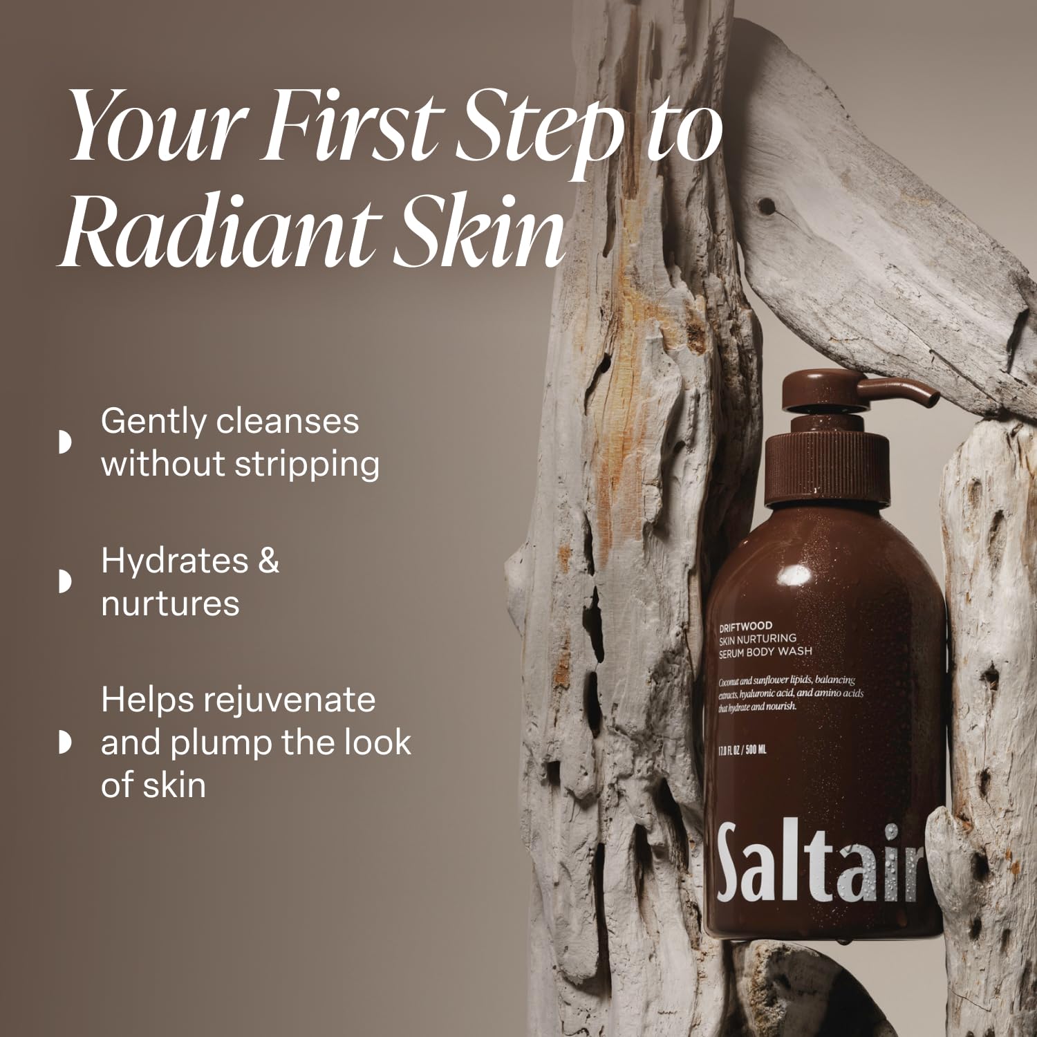 Saltair Body Wash hyaluronic acid rich lather provides lasting hydration