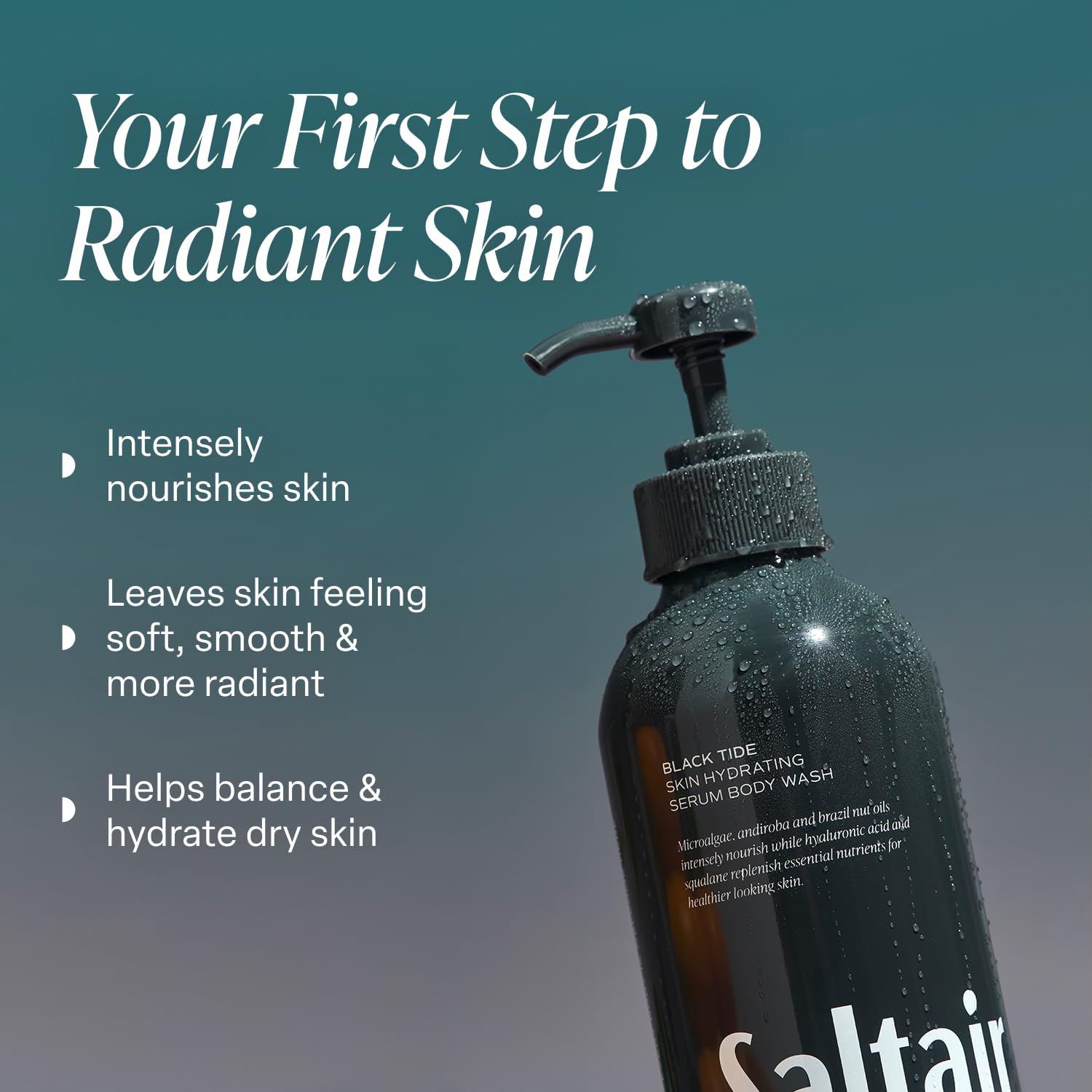 Close-up of Saltair body wash lather forming rich foam for silky skin.