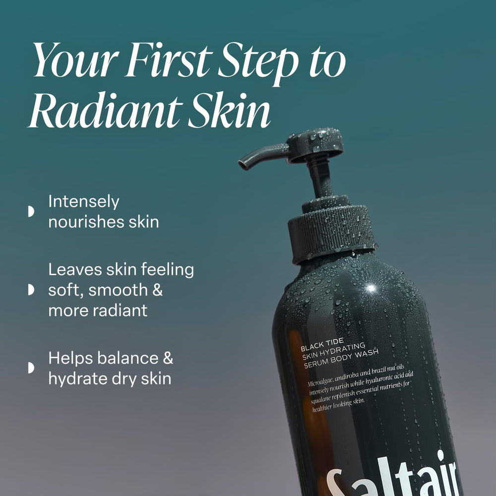 Close-up of Saltair body wash lather forming rich foam for silky skin.