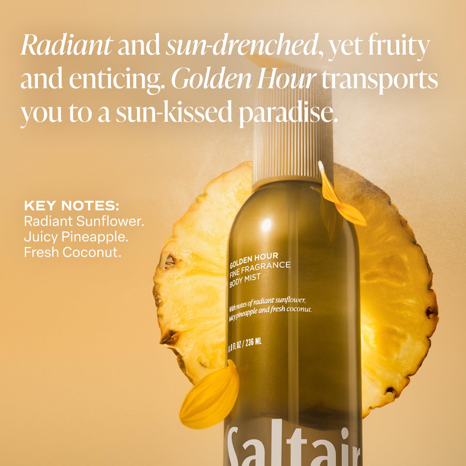 Saltair bottle close-up highlights the glossy label and golden-hour glow.