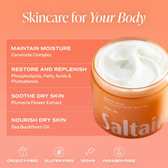 Saltair Multi-Lipid Body Butter with coconut oil and shea butter, nourishing the skin.