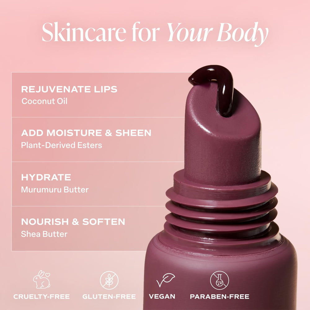 Saltair Hydrating Lip Oil Balm in peach tint for a bright, glossy look.