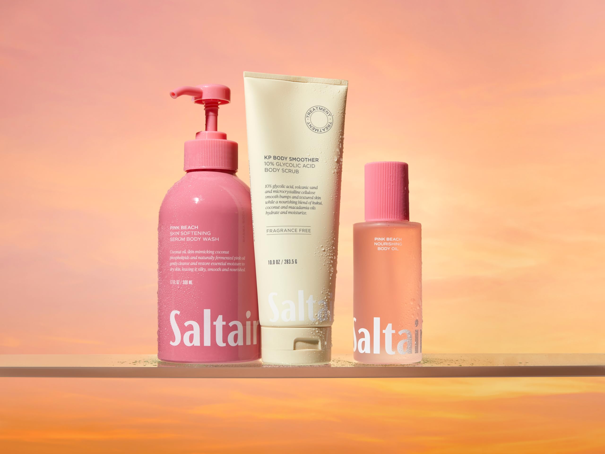 Saltair KP exfoliante corporal envase de 10 onzas para uso prolongado.