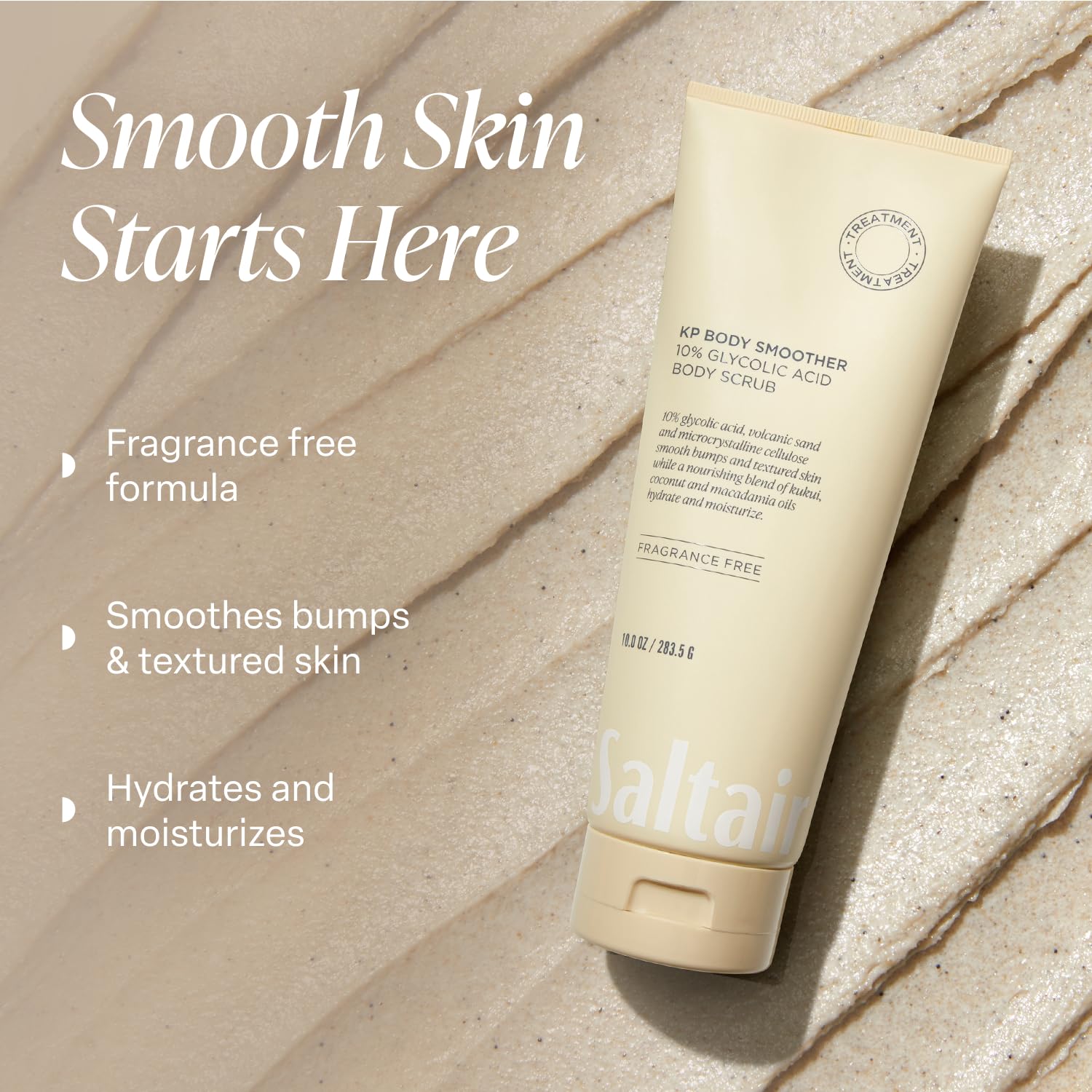 Saltair KP exfoliante corporal textura de arena volcánica para renovación suave.