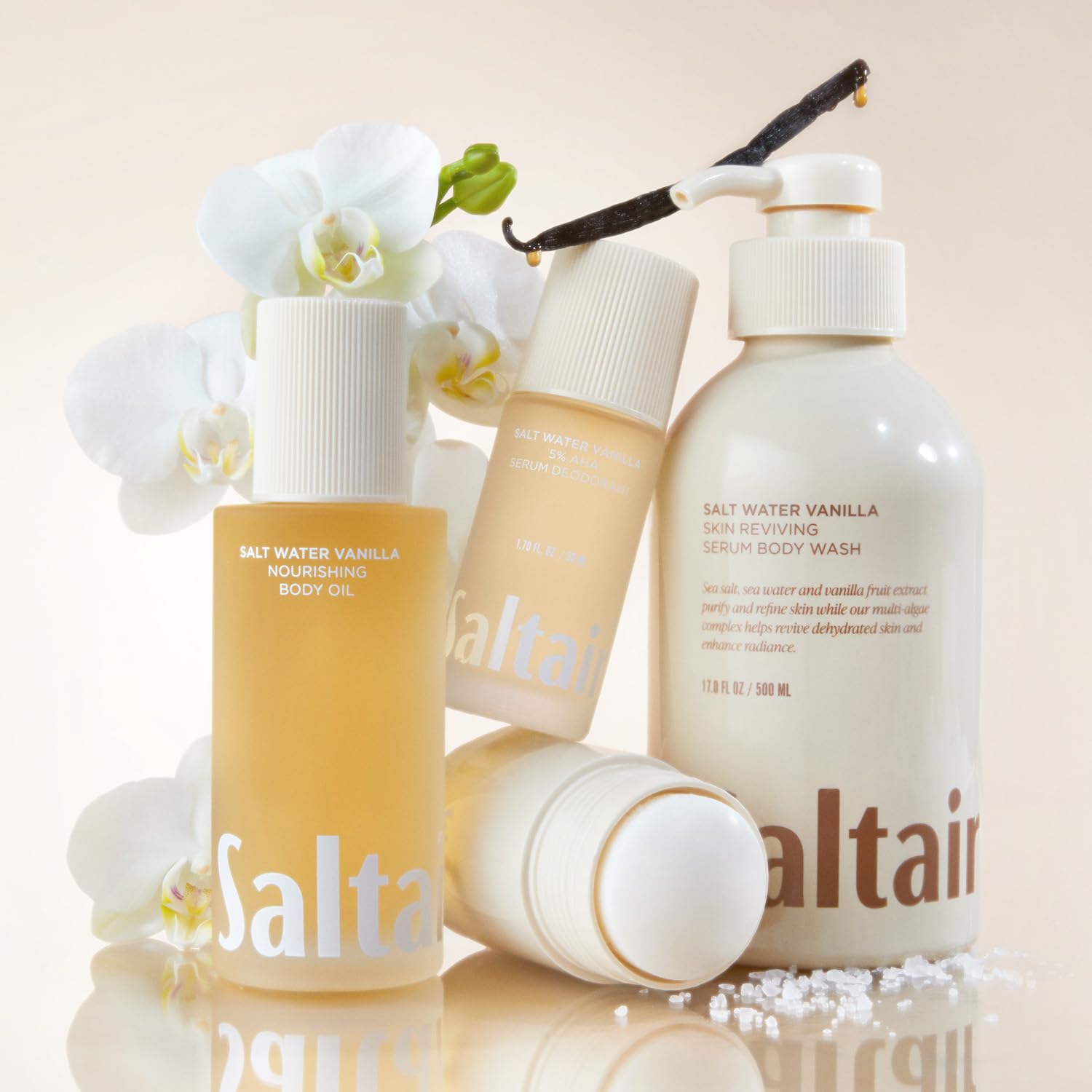 Saltair kukui-moringa-squalane blend nourishes skin.