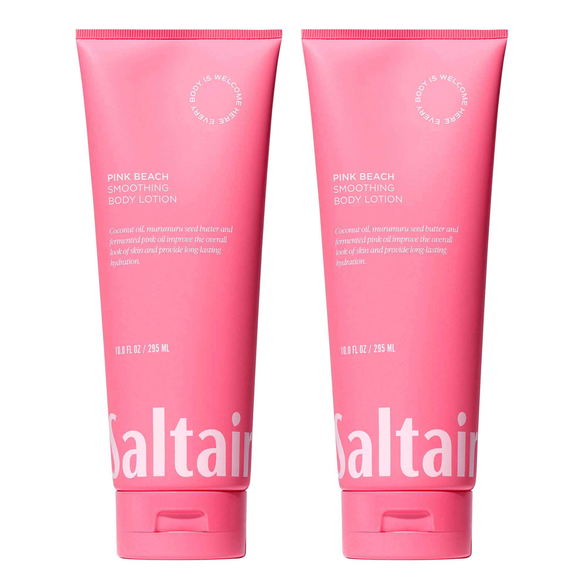 Saltair Pink Beach Lotion tubes front view for daily hydration in a convenient two-pack.