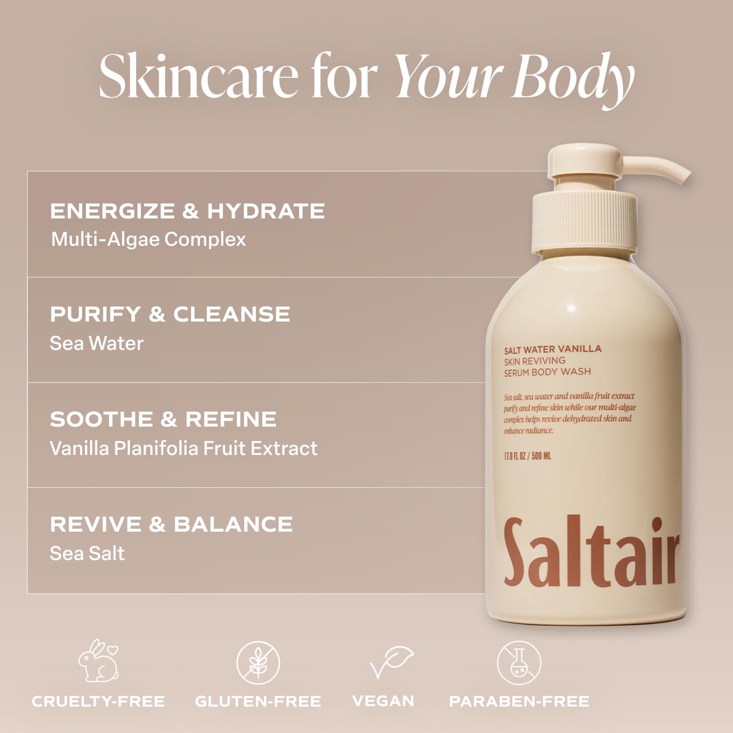 Saltair Salt Water Vanilla lather close-up on silky skin.