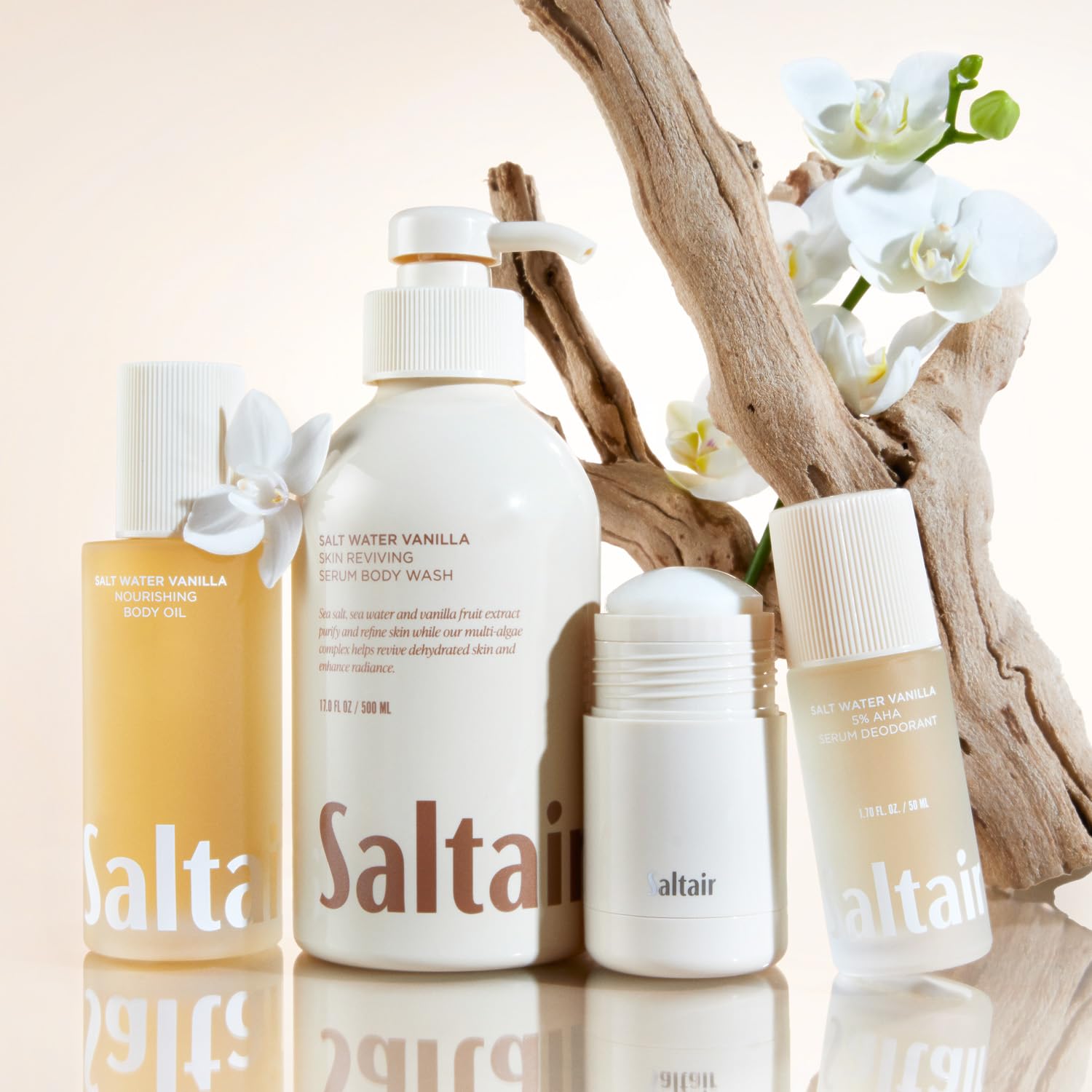 Saltair Salt Water Vanilla shower routine with soothing scent.