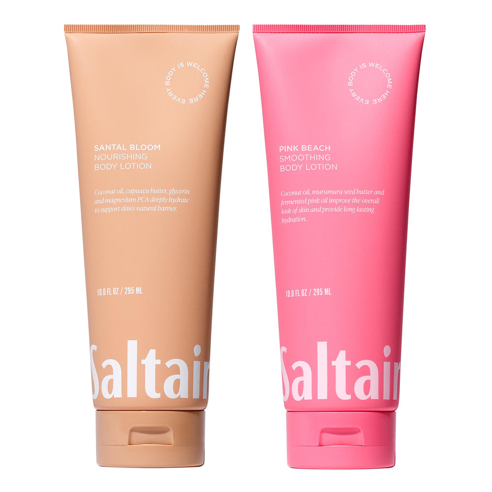 Saltair Santal Bloom bottle pour, hydrating daily moisturizer for dry skin.
