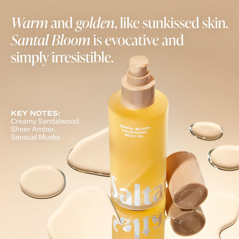 Saltair Santal Bloom packaging flatlay highlighting vegan, cruelty-free formula