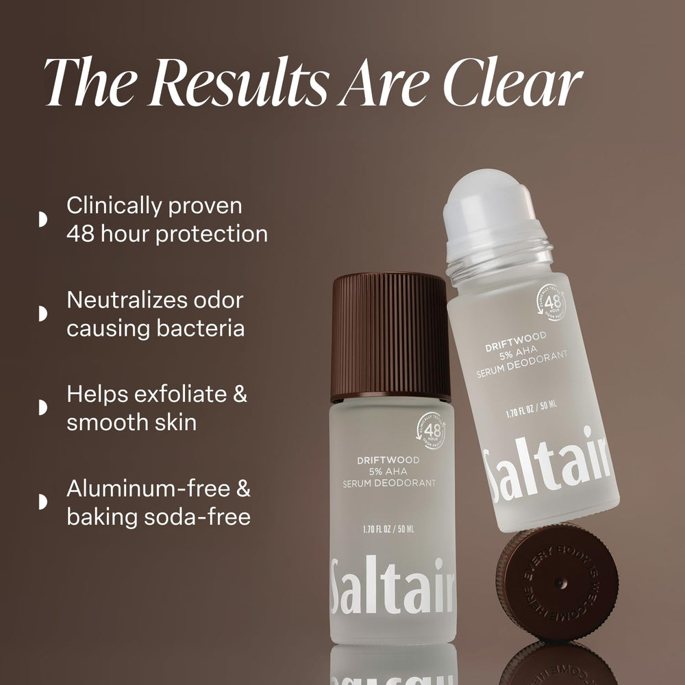 Saltair Serum Deodorant roll-on application close-up showing smooth glide