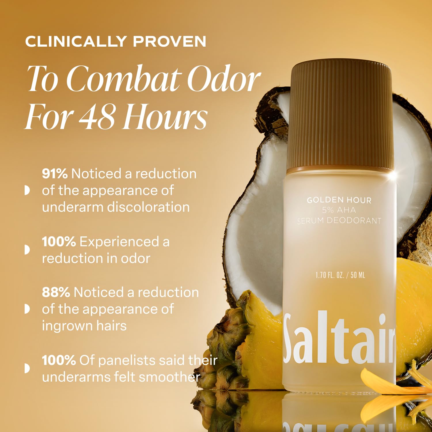 Saltair Serum Deodorant Golden Hour scent with tropical notes.