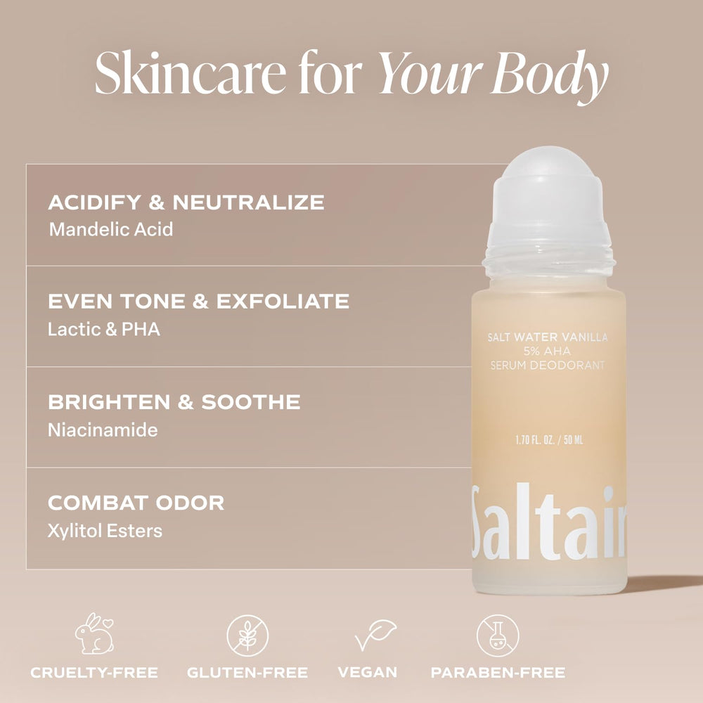 Saltair Serum Deodorant mandelic and lactic acids exfoliate softly