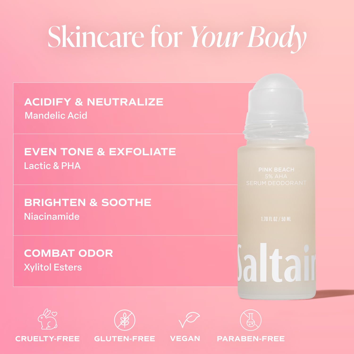Saltair Serum Deodorant no-white-marks formula dries clear on skin.
