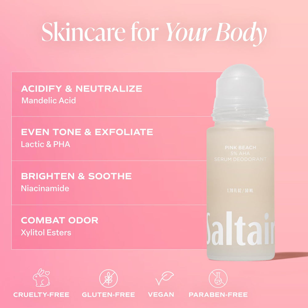 Saltair Serum Deodorant no-white-marks formula dries clear on skin.