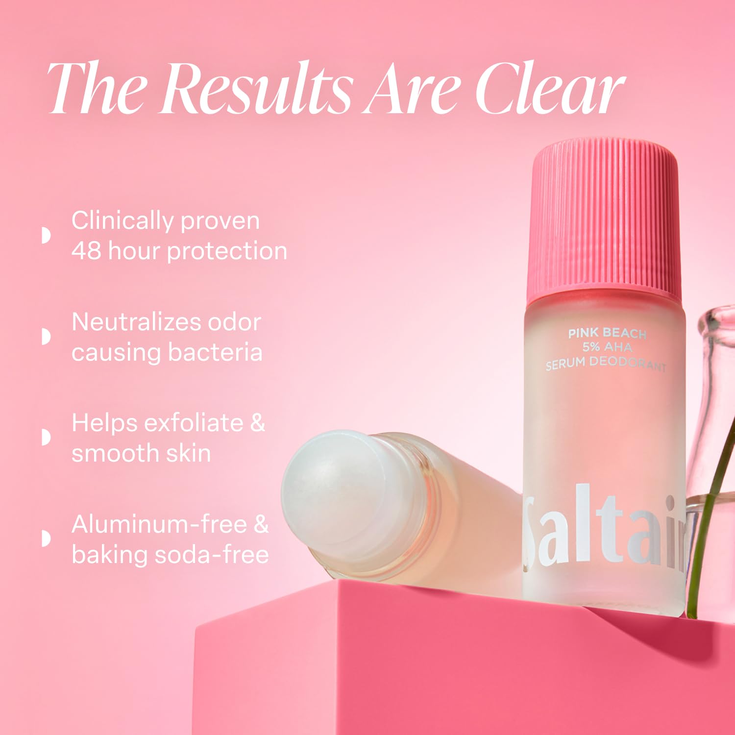 Saltair Serum Deodorant pink beach pack shows two travel-ready rolls for on-the-go freshness.