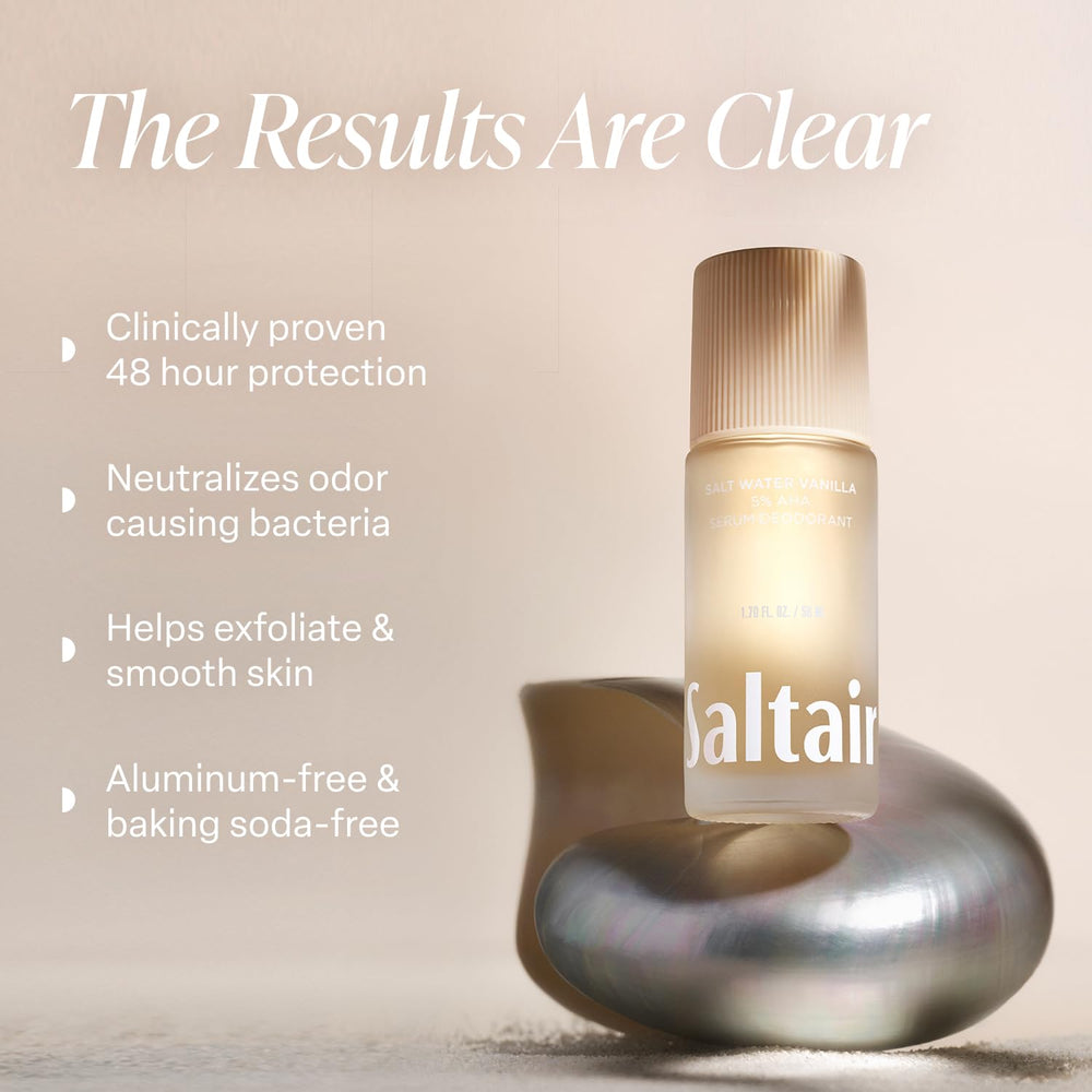 Saltair Serum Deodorant salt water vanilla scent roll-on bottle