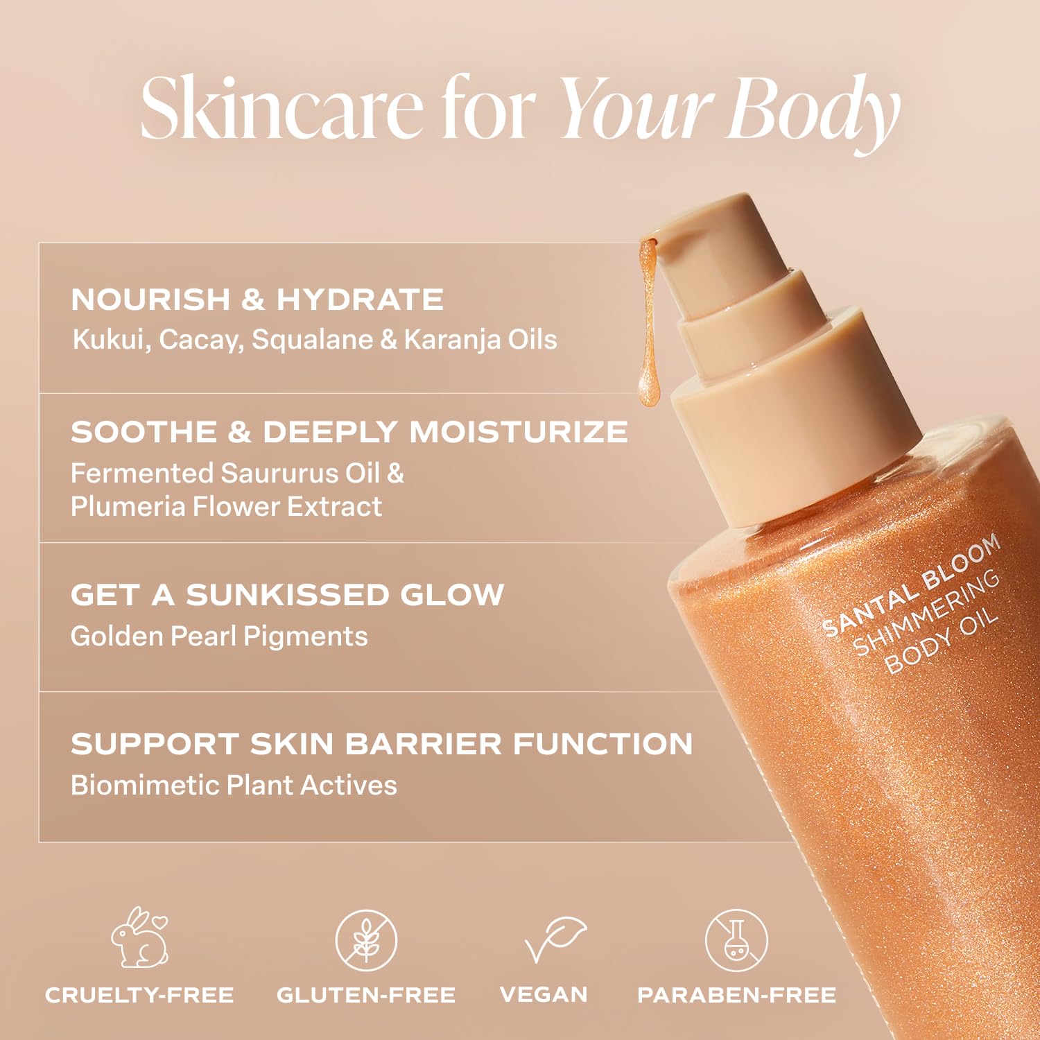 Saltair Shimmering Body Oil on skin with subtle radiant shimmer and non-greasy finish