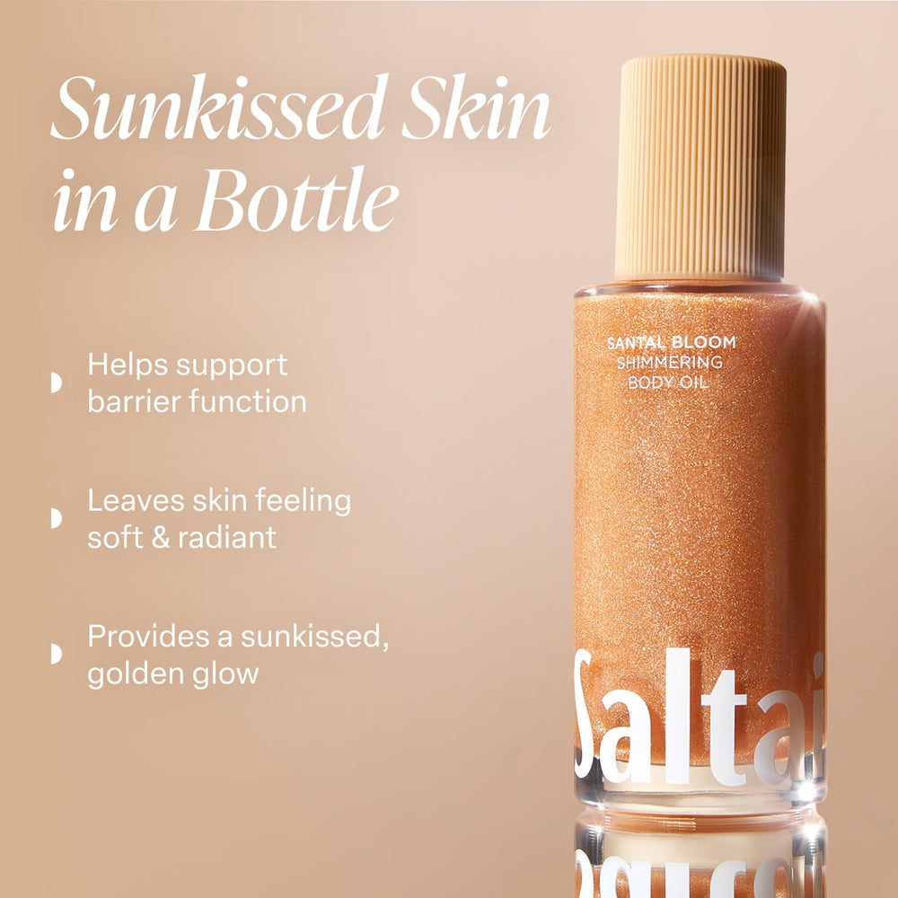 Saltair Shimmering Body Oil pump application demonstrating quick absorption