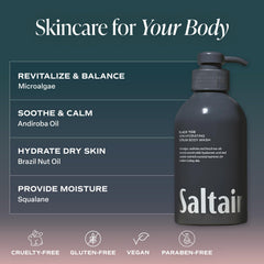 Shower scene featuring Saltair Black Tide scent for revitalizing refreshment.