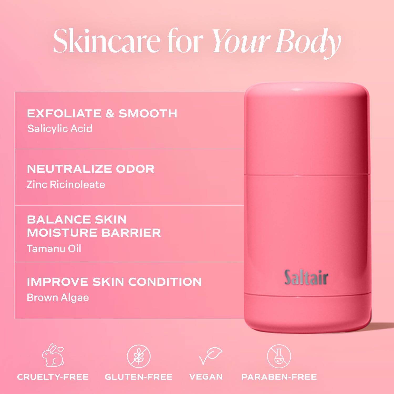 Saltair Skincare Deodorant shows no white marks after application for a clean look.