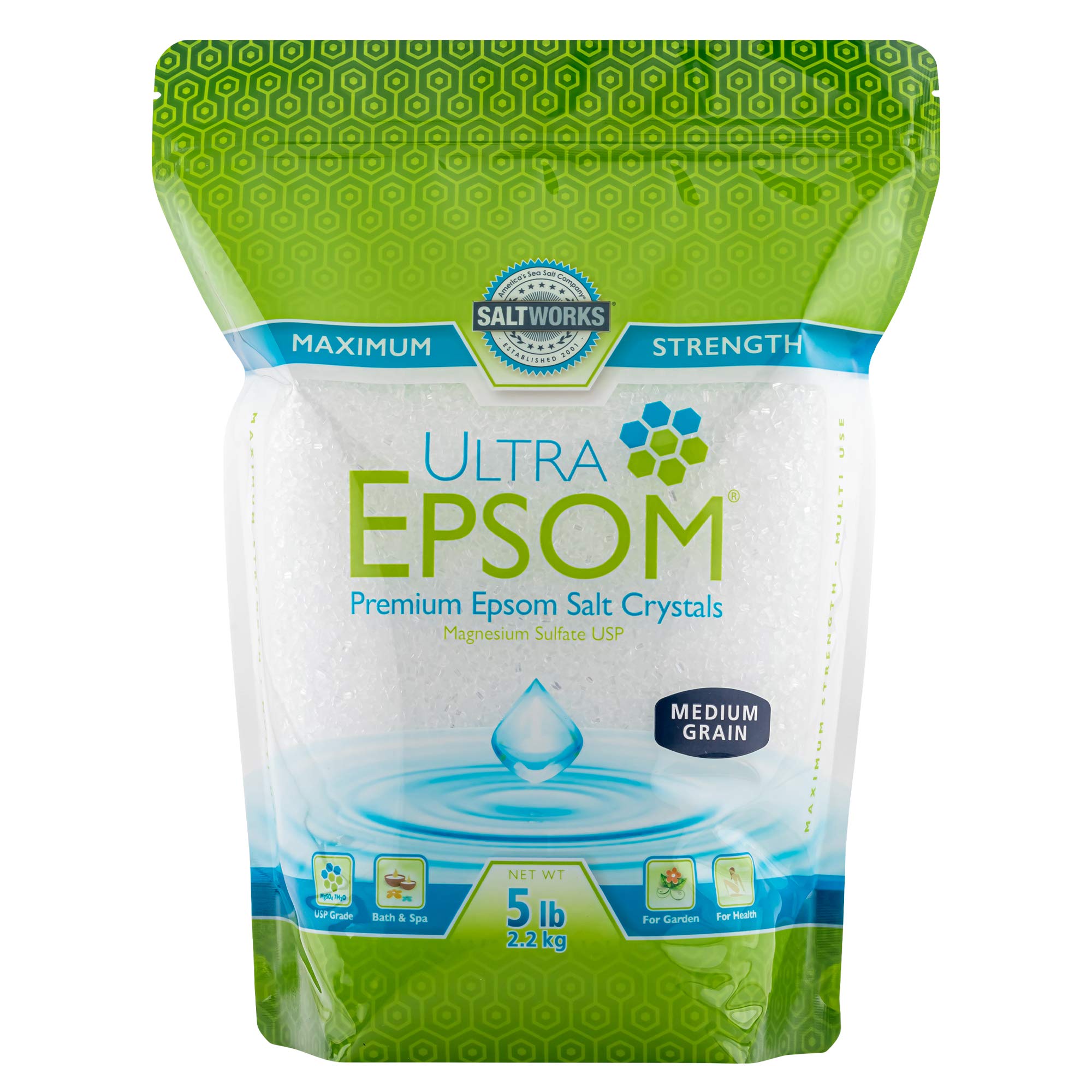 SaltWorks sal de baño medium 80 onzas en bote, ideal para un baño calmante.