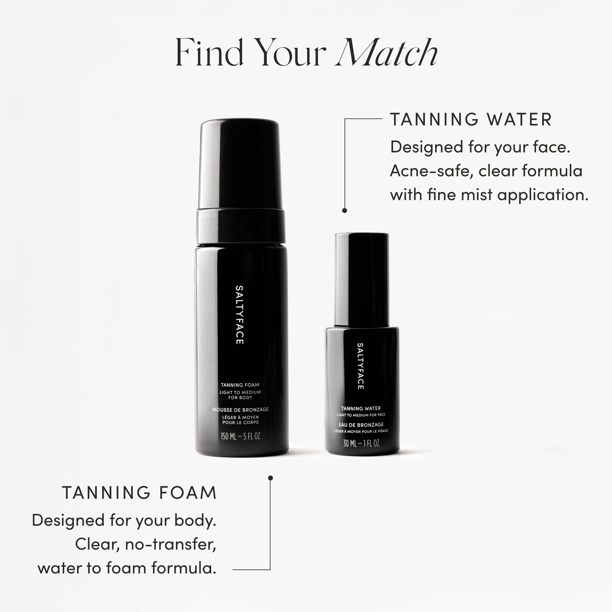 Gradual tan development with SALTYFACE tanning foam.