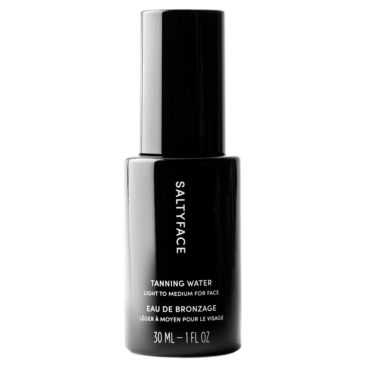 SALTYFACE Tanning Water bottle pour enables even facial coverage.