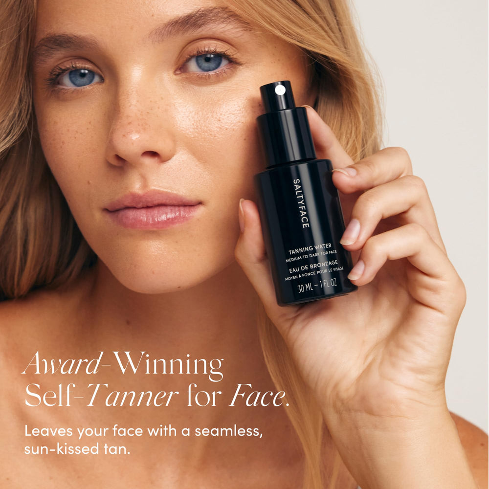 SALTYFACE Tanning Water fine mist delivers light, streak-free application.