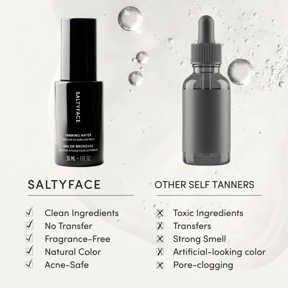 SaltyFace Tanning Water along hairline and ears for even coverage