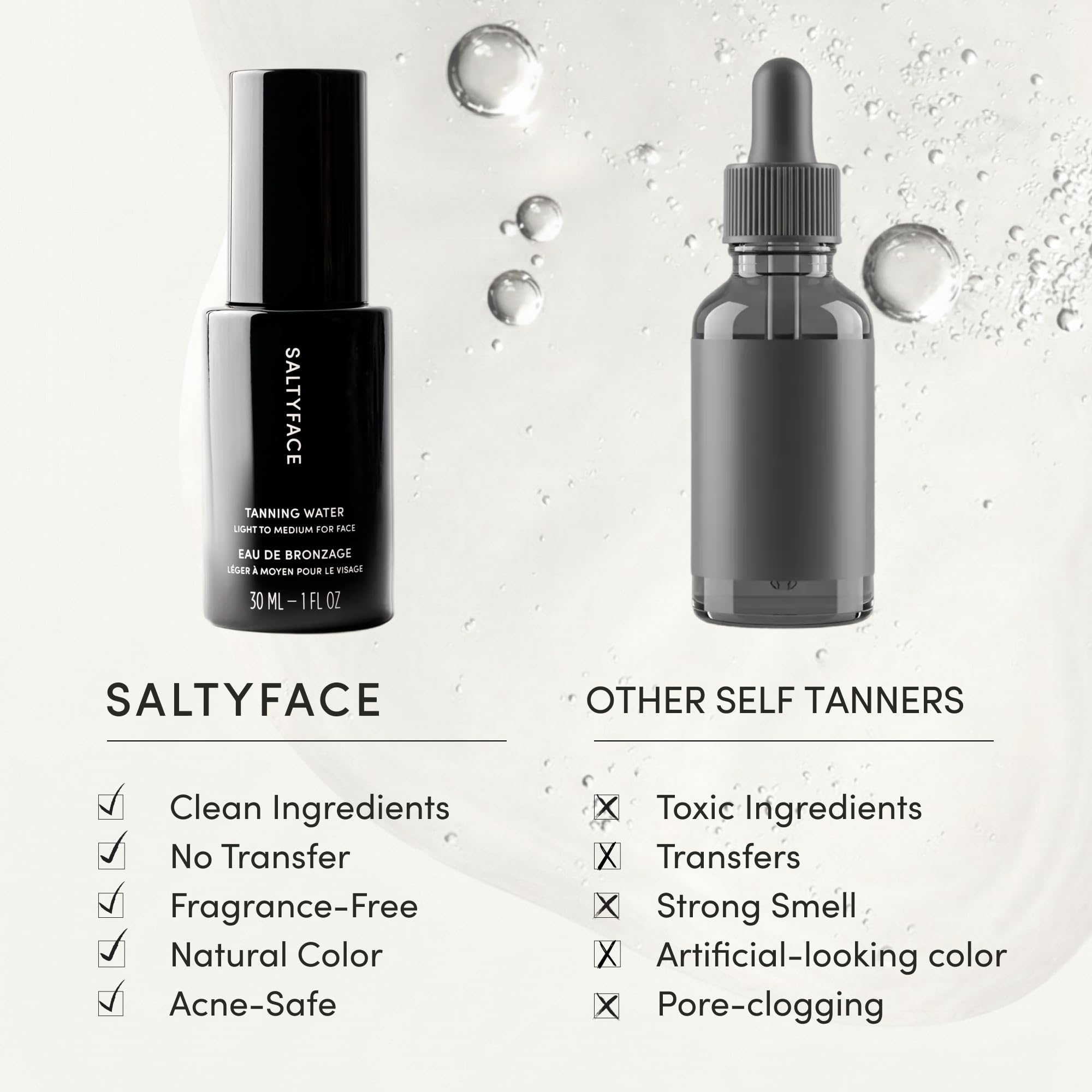 SALTYFACE Tanning Water around the hairline and ears blends seamlessly.