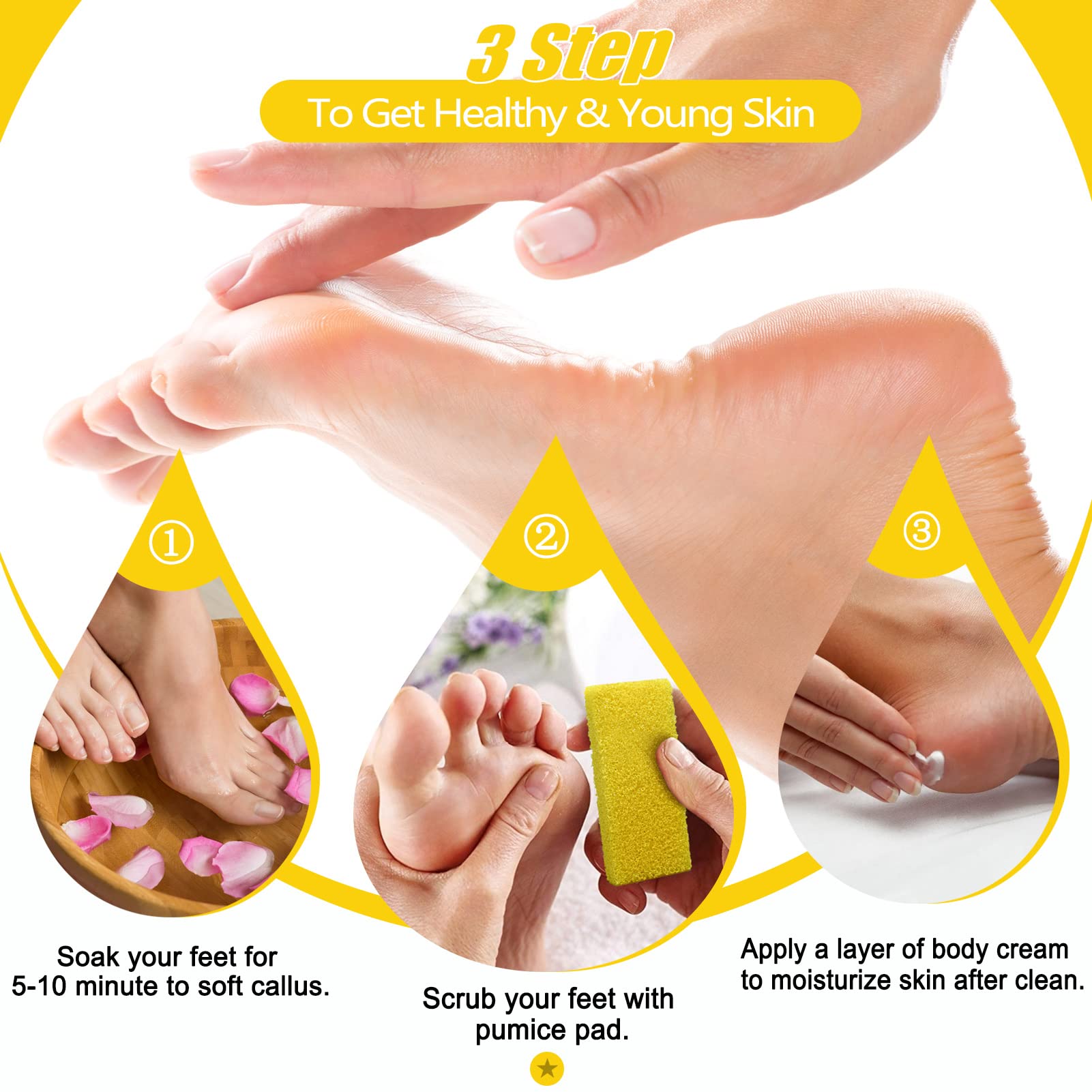 Yellow medium coarse SALVMARY pads for gentler smoothing of dry skin
