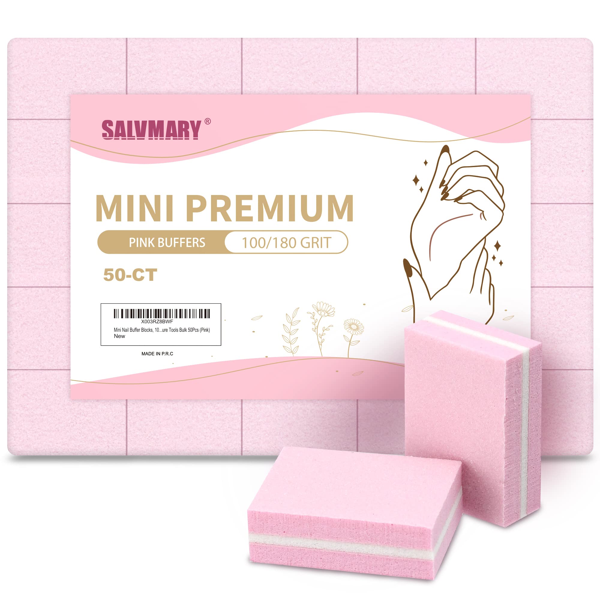 SALVMARY mini nail buffer block in pink packaging, ready for salon or home prep.
