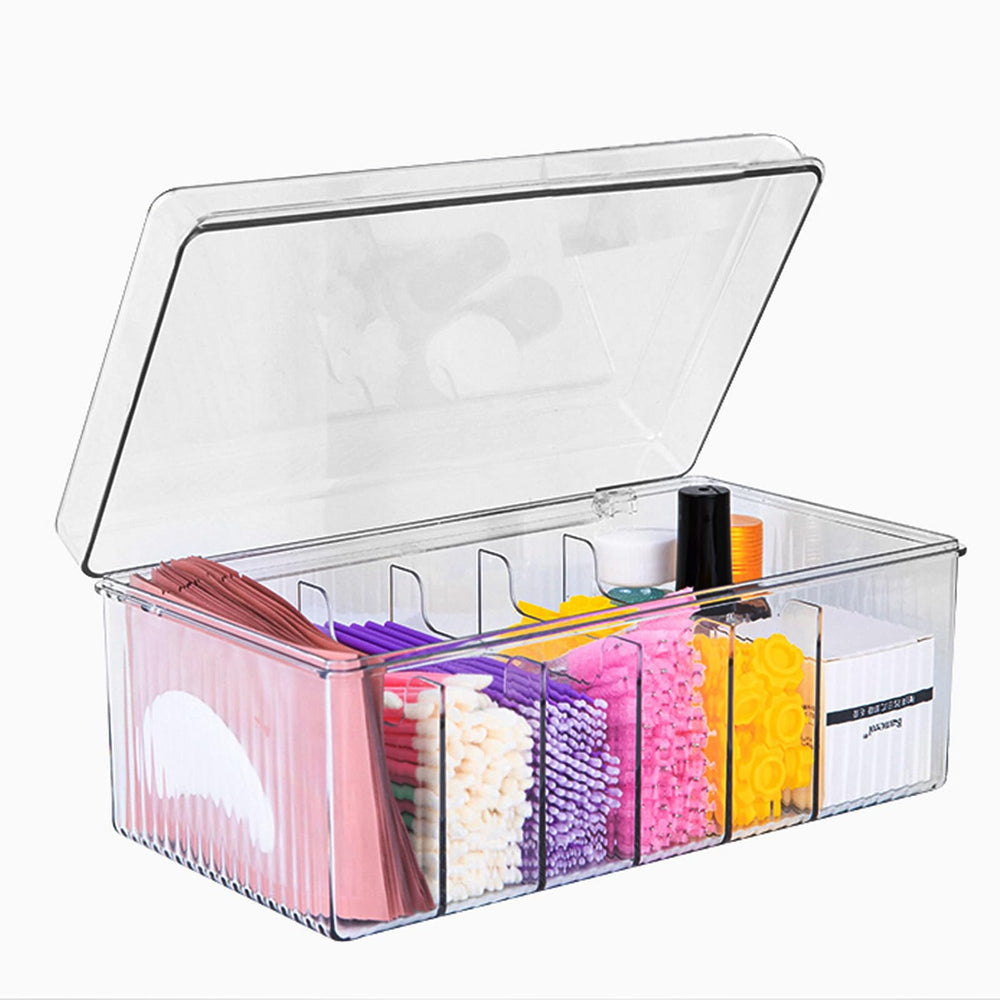 Samchilderlan lash extension organizer with clear lid for quick item retrieval on a busy station.