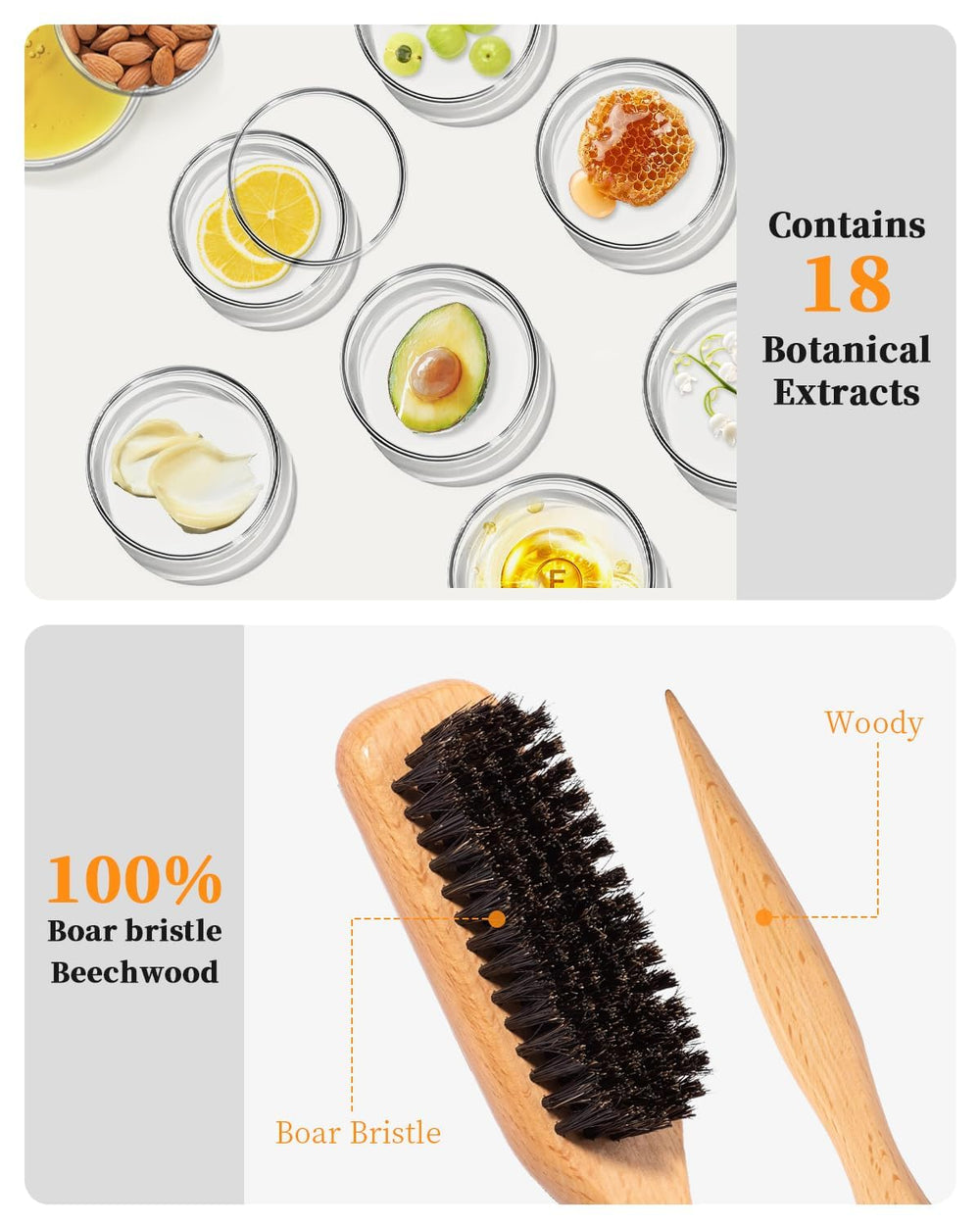 Samnyte brush and wax duo shown with tidy styling results.