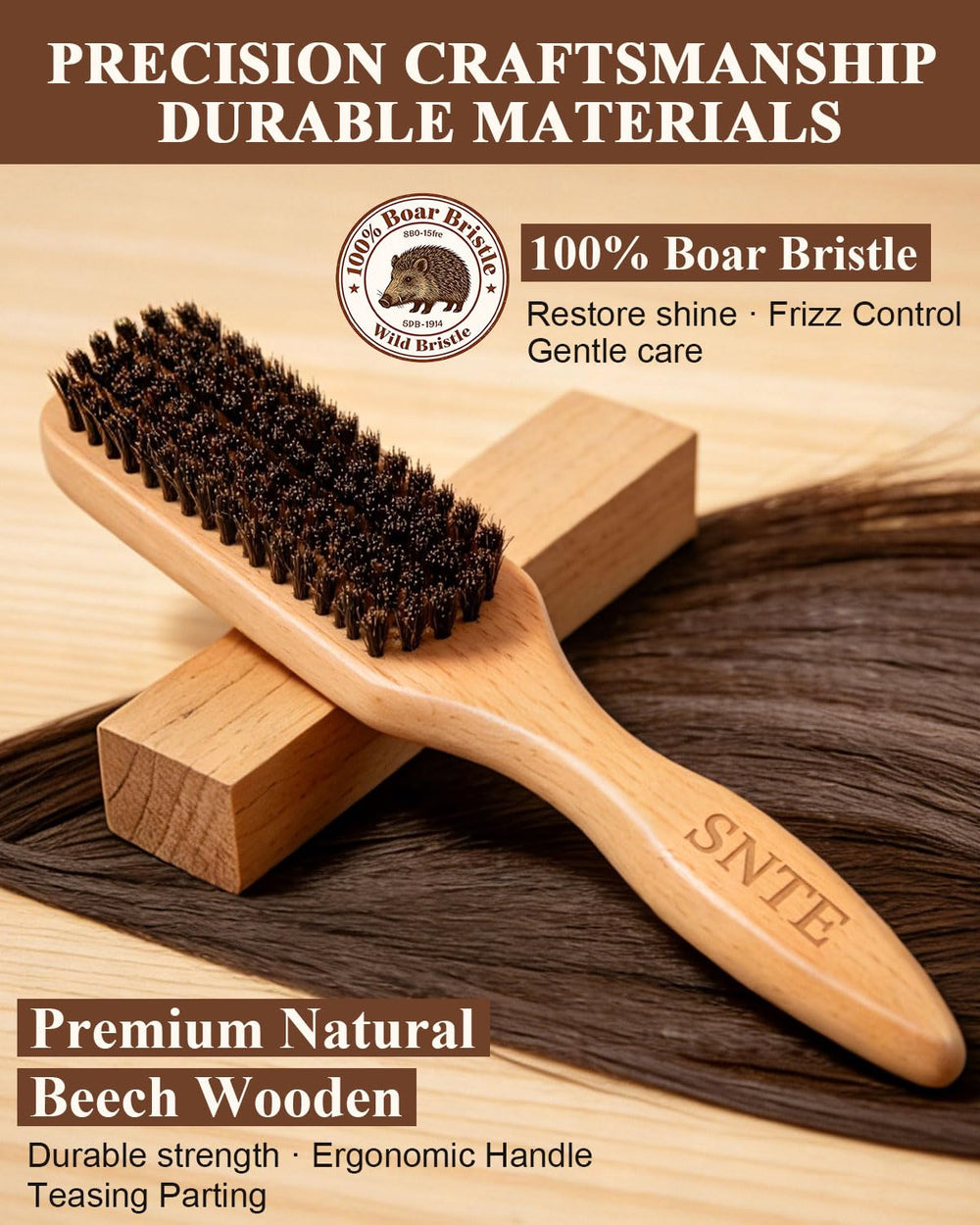 Samnyte rat tail comb detailing for precise parts and detangling.