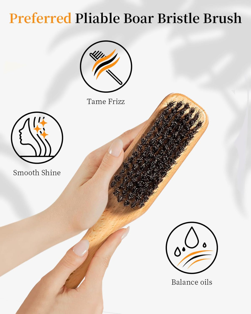 Samnyte bristle brush closeup demonstrates root-to-tip oil distribution for healthier appearance.