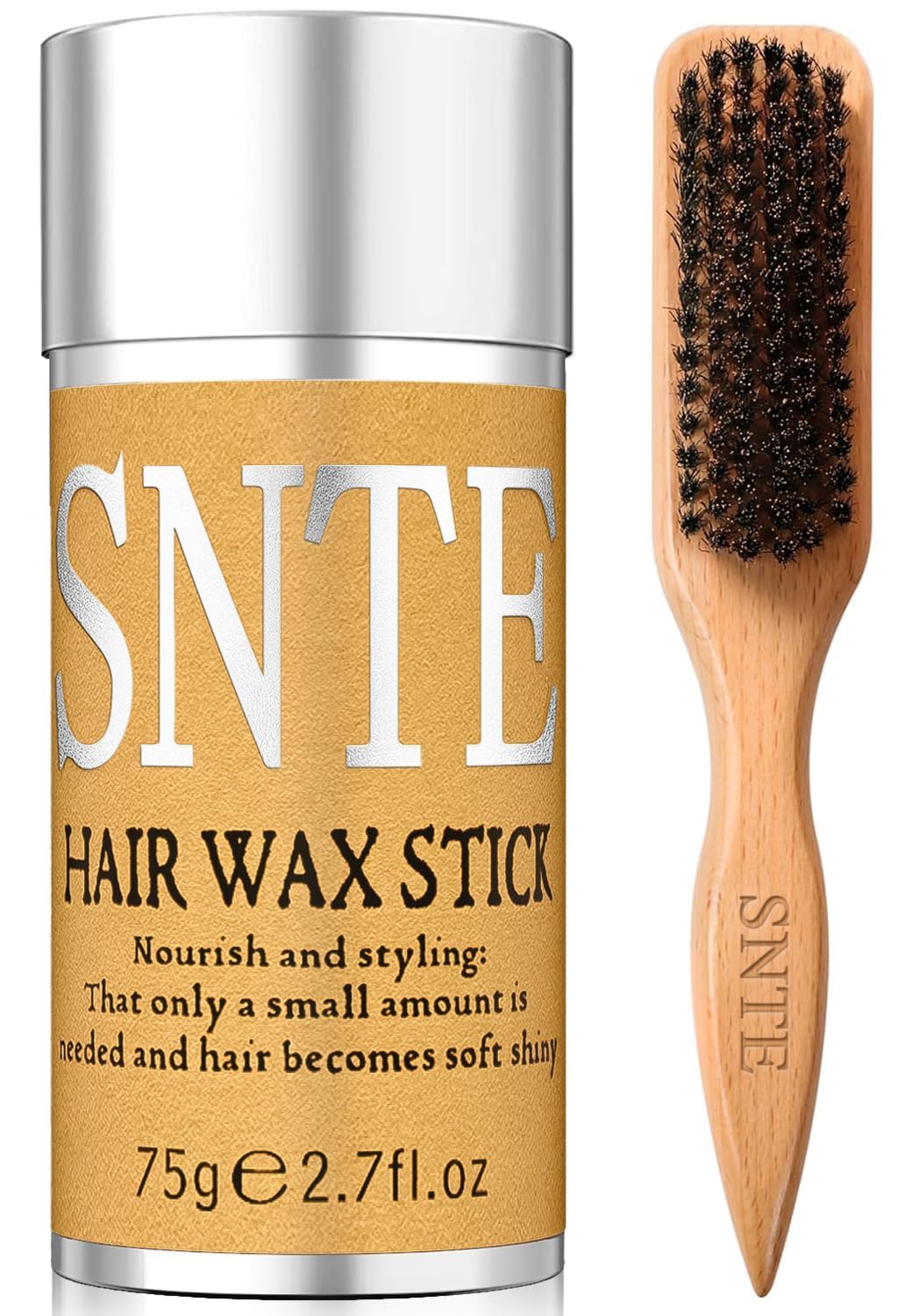 Samnyte slick back brush package shows beech wood handle and soft boar bristles for gentle styling.