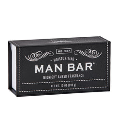 San Francisco Soap Company Midnight Amber Man Bar in a textured leather box, ideal gift.