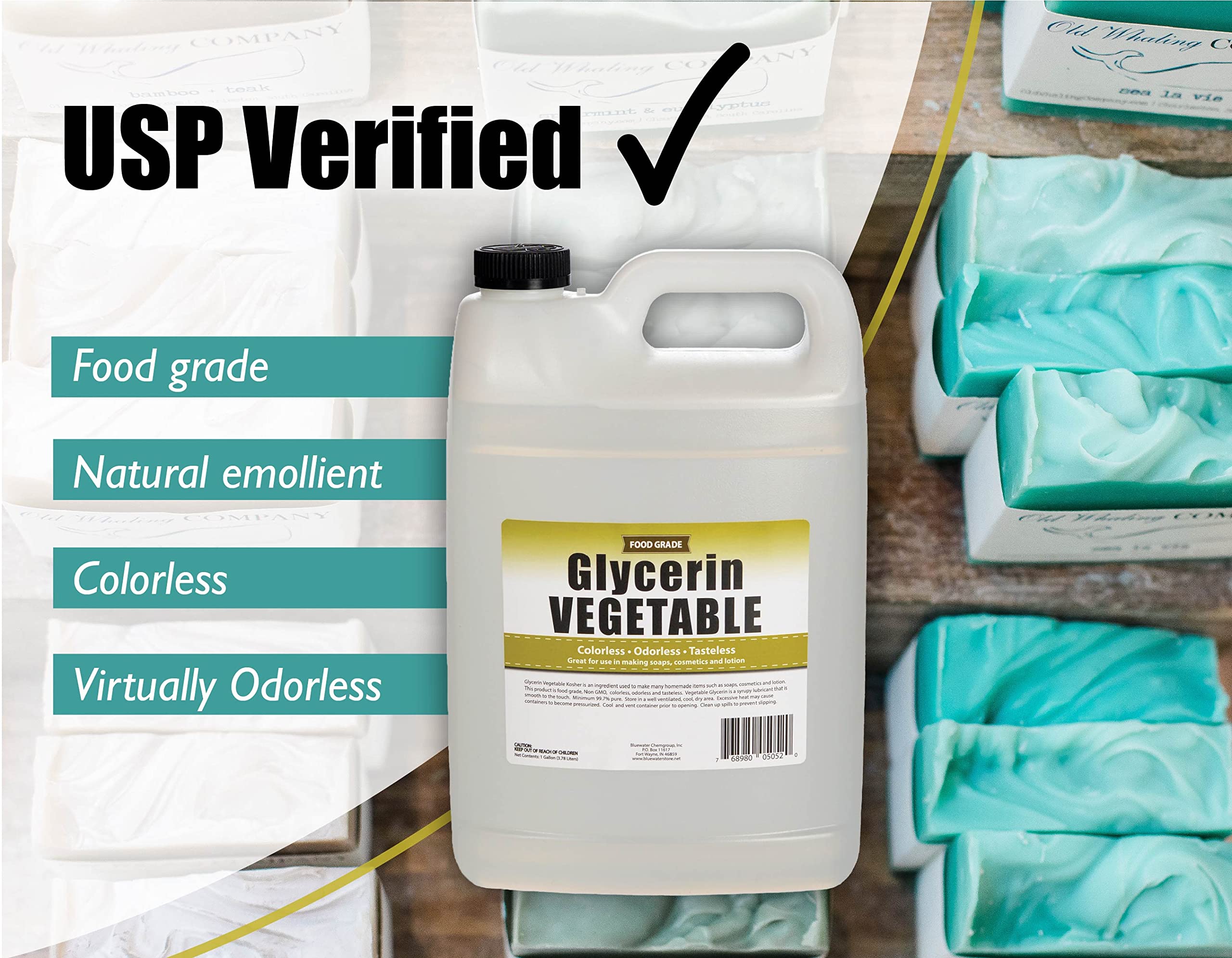 Sanco Industries glycerin 1 gal label close-up highlighting purity and quality.