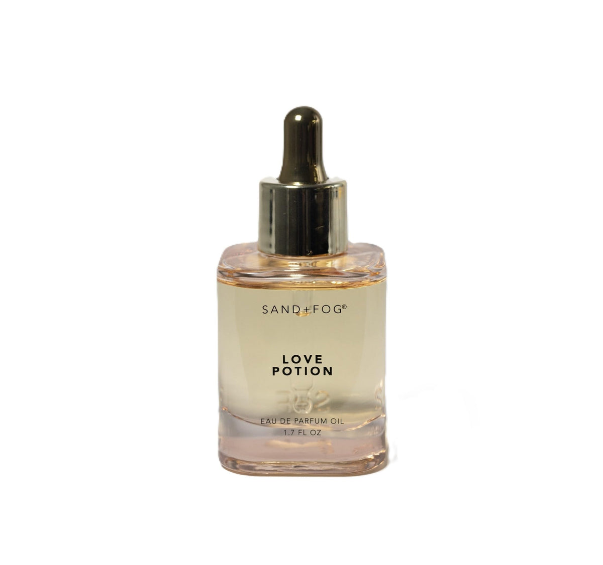 Sand and Fog Love Potion bottle showcases premium parfum oil for long-lasting wear.